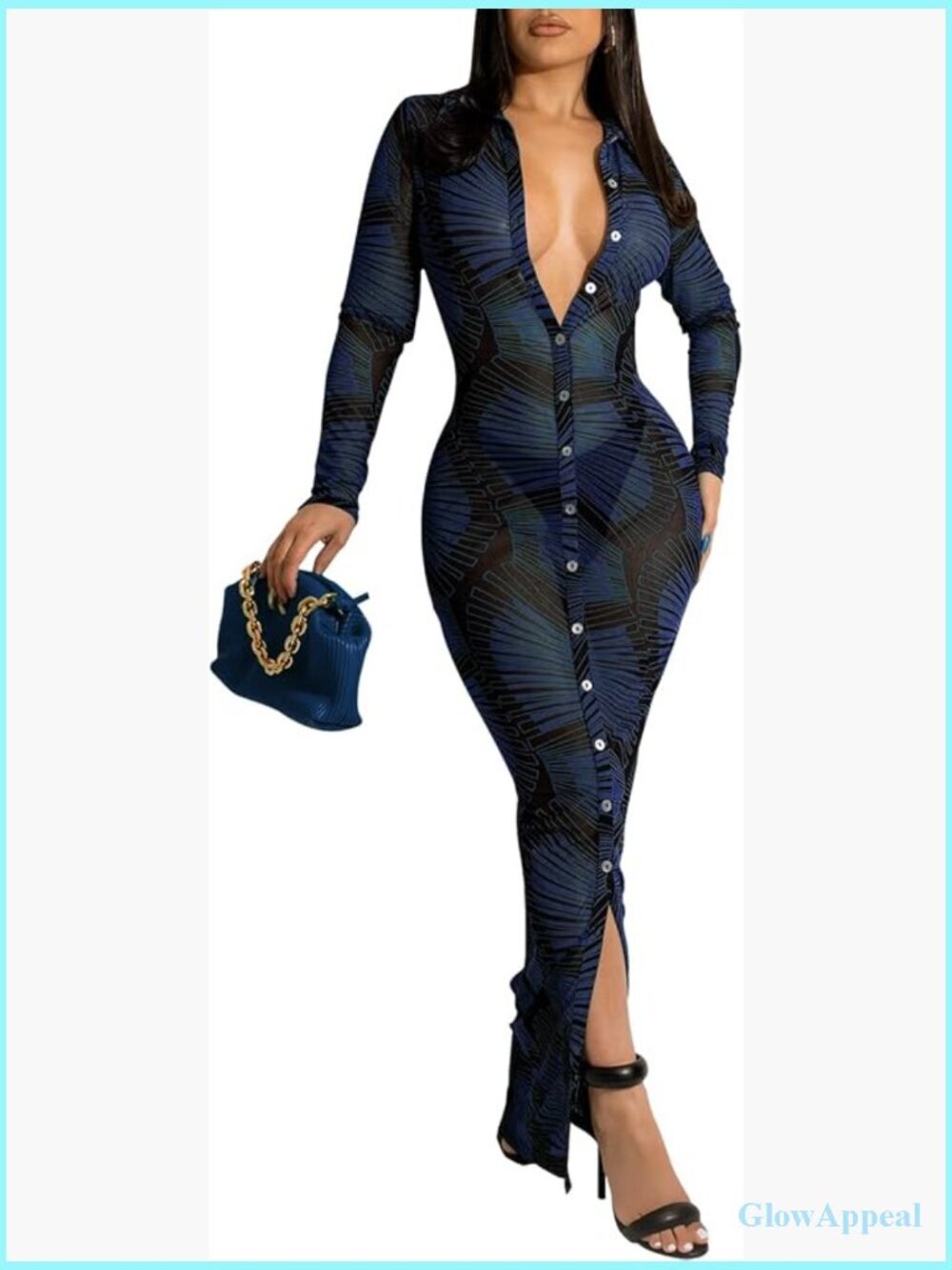 Sheer Mesh Long Sleeve Bodycon Midi Club Dress Beach Cover Up